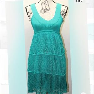 Bebe turquoise blue Ruffled Halter Tier Dress Jersey Medium